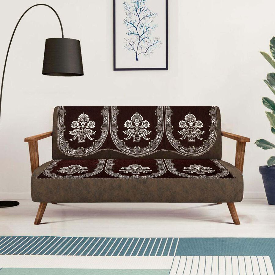Brown Chenille Sofa Cover Set of 10, , large