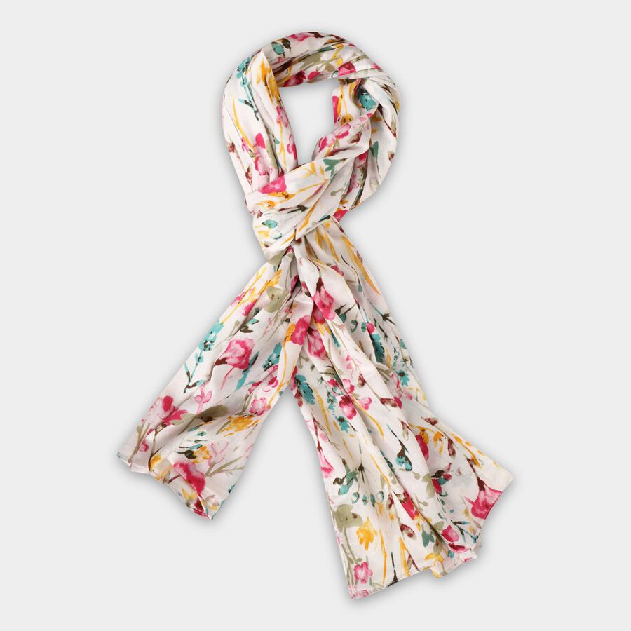 Women's White Viscose Scarf, , large image number null