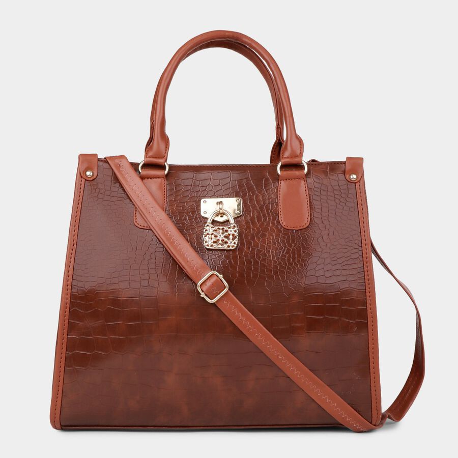 Women's Brown Polyurethane Tote Bag, , large image number null