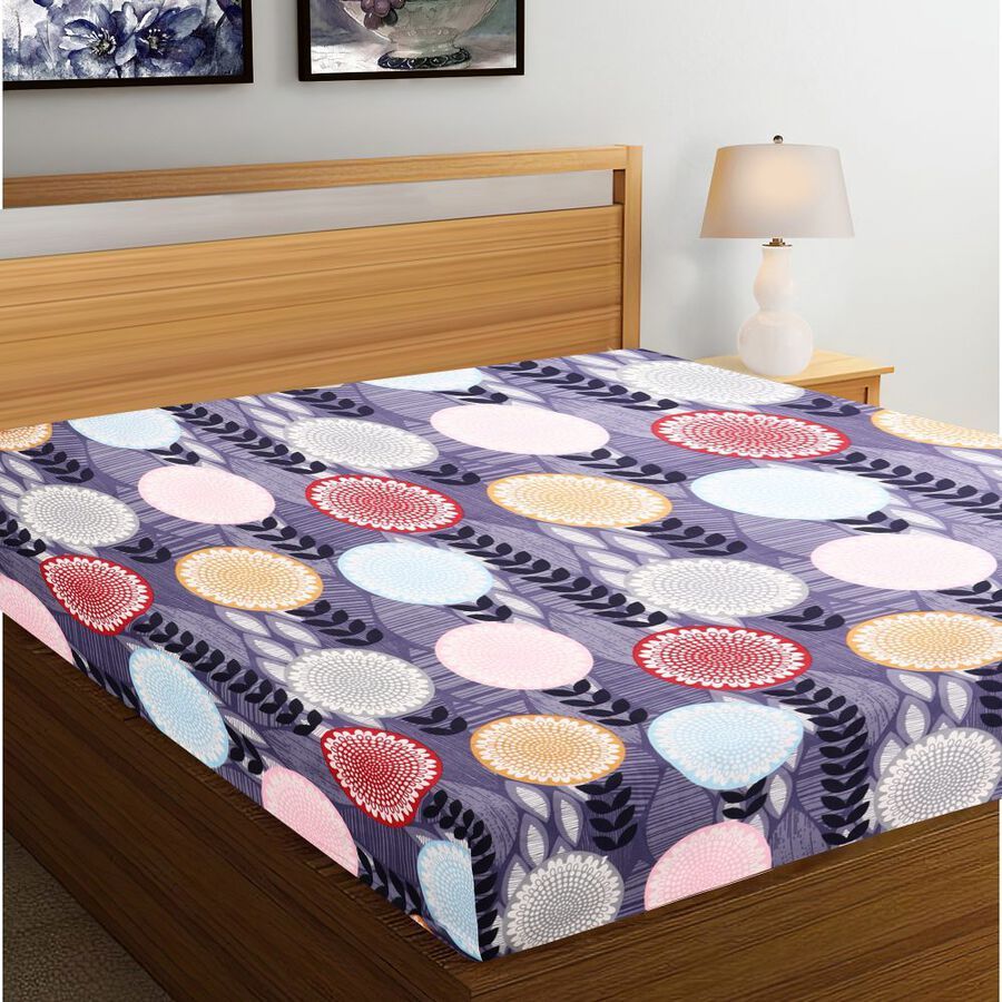 Blue Microfiber Double Bedsheet with Pillow Cover, , large