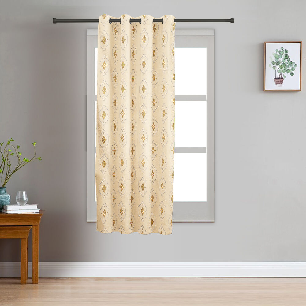 Home Beautiful                         5ft. Beige Printed Eyelet Window Curtains