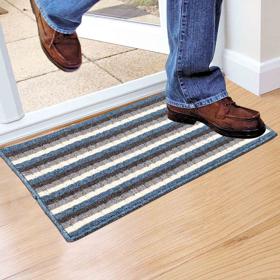 Anti-Skid Blue Polyester Door Mat, , large image number null