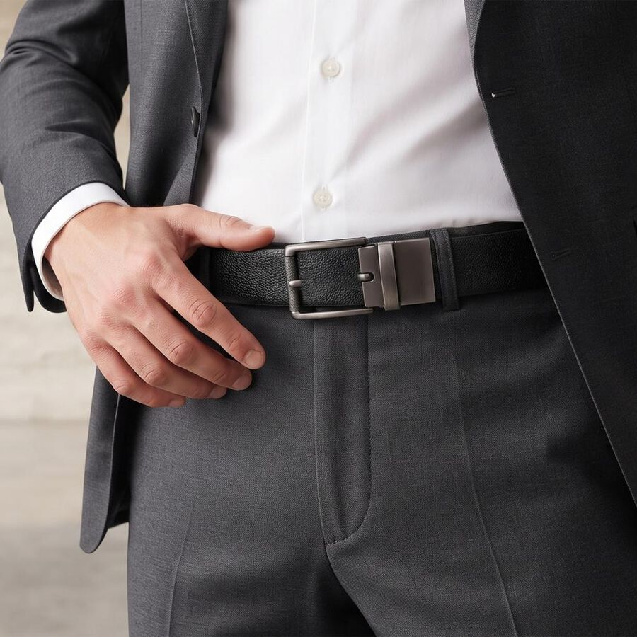 Men's Black PU Belt, , large