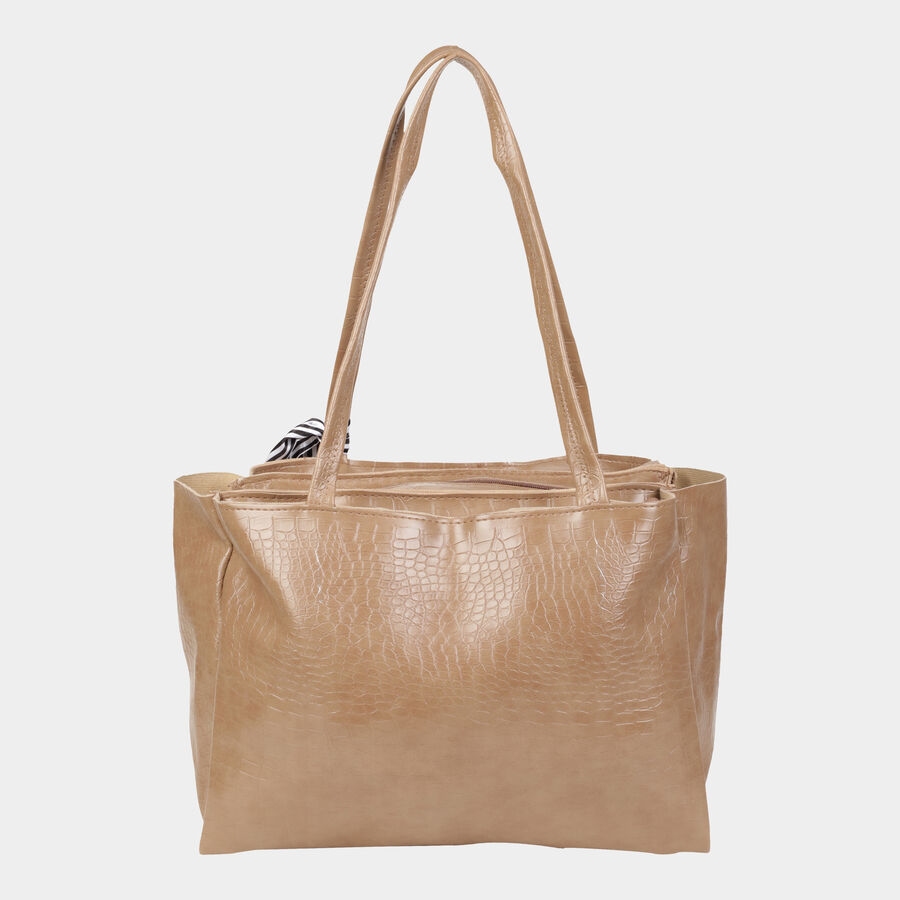 Women's Beige Polyurethane Tote Bag, , large image number null