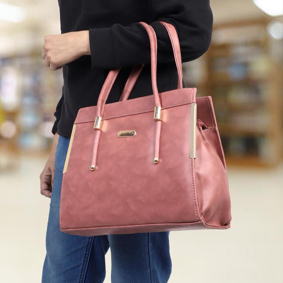 Women's Peach Polyurethane Tote Bag, , large image number null