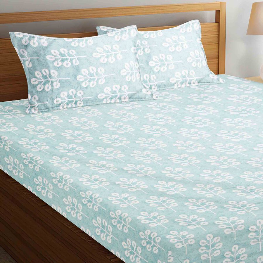 Green Cotton Double Bedsheet With Pillow Cover, , large image number null