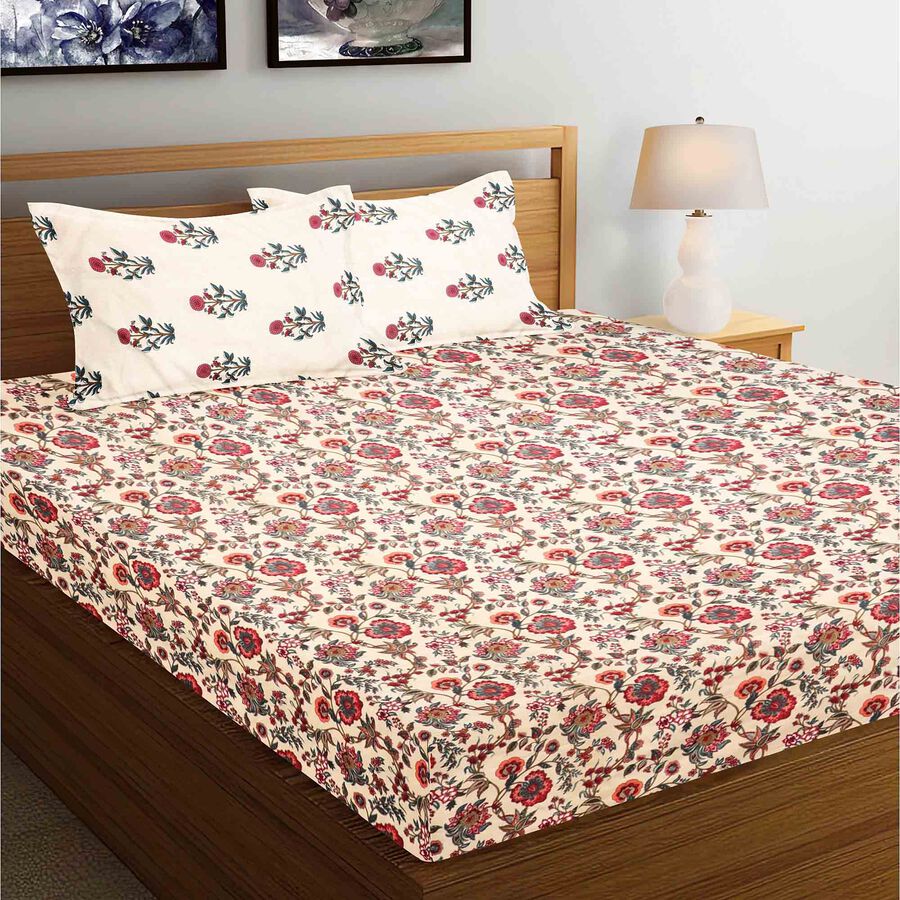 Red Microfiber Double Bedsheet with Pillow Cover, , large