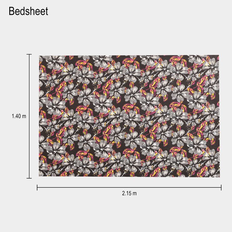 Dark Brown Cotton Floral Printed Single Bedsheet, , large