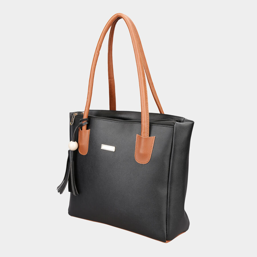 Women's Black Polyurethane Tote Bag, , large image number null