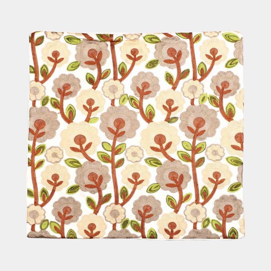 Multicolor Floral Embroidered Cushion Cover, , large