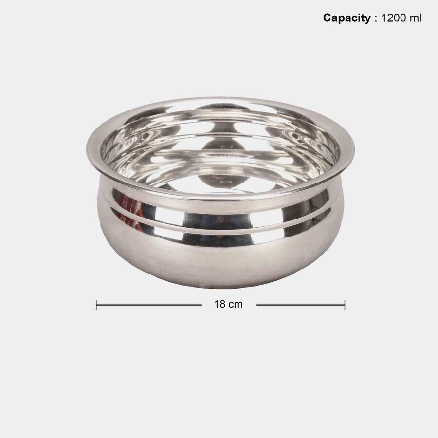 Stainless Steel Handi - 18 cm, 1200 ml, Induction Compatible, , large image number null