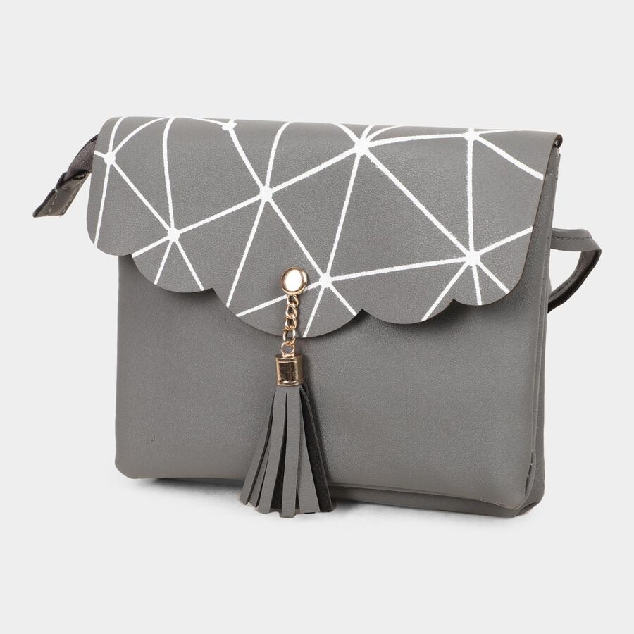Women's Grey Polyurethane Sling Bag, , large image number null