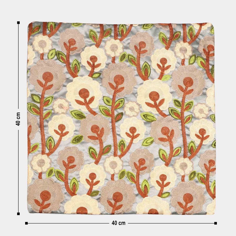 Grey Floral Embroidered Cushion Cover, , large