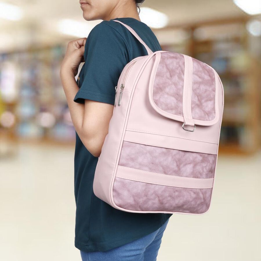 Women's Pink Polyurethane Backpack, , large image number null
