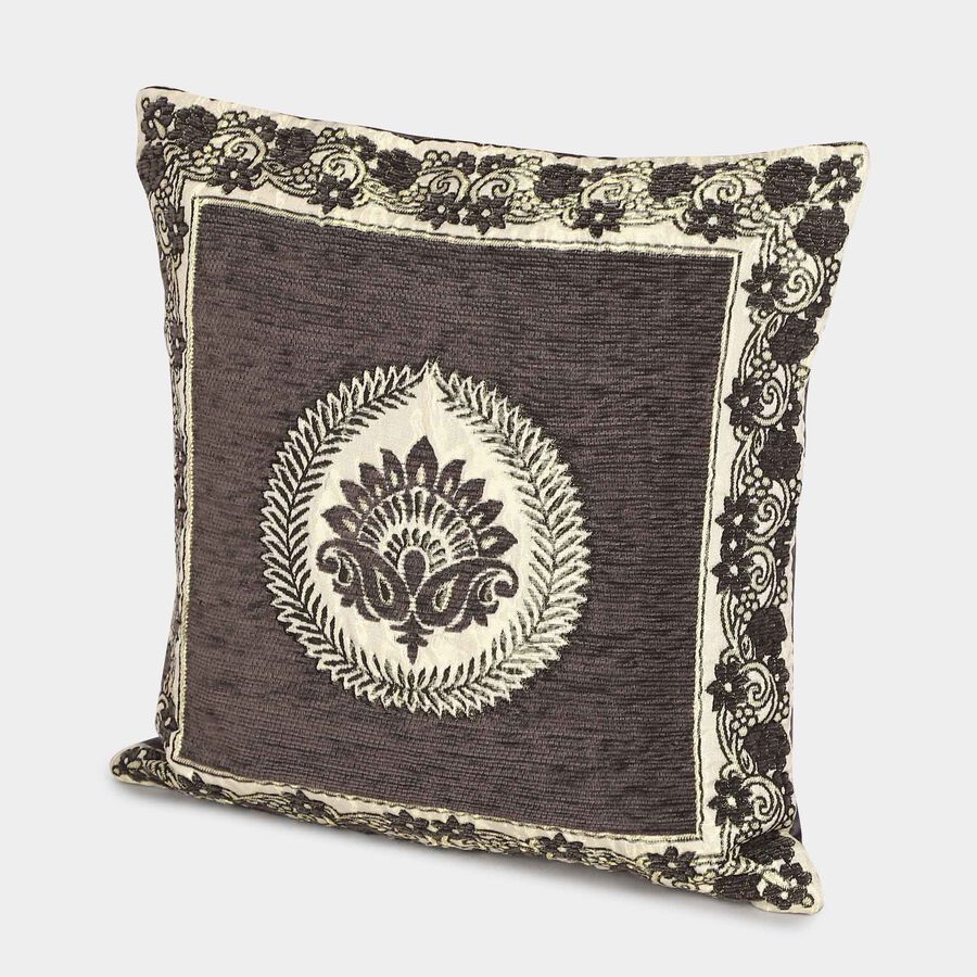 Black Floral Jacquard Cushion Cover, , large