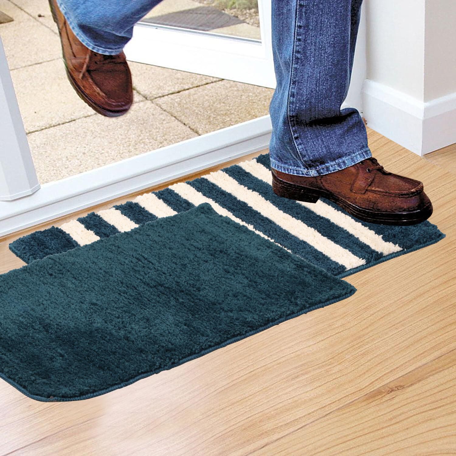 Home Beautiful                         Anti-Skid Blue Polyester Door Mat