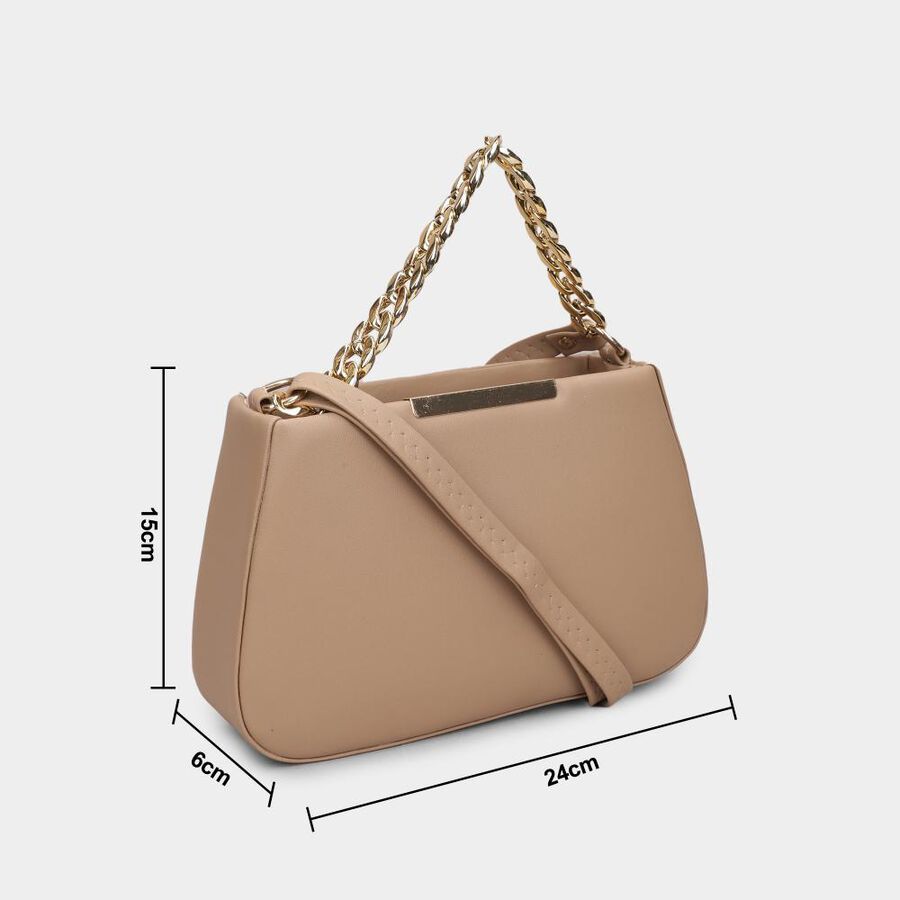 Women Beige Polyurethane Handbag, , large