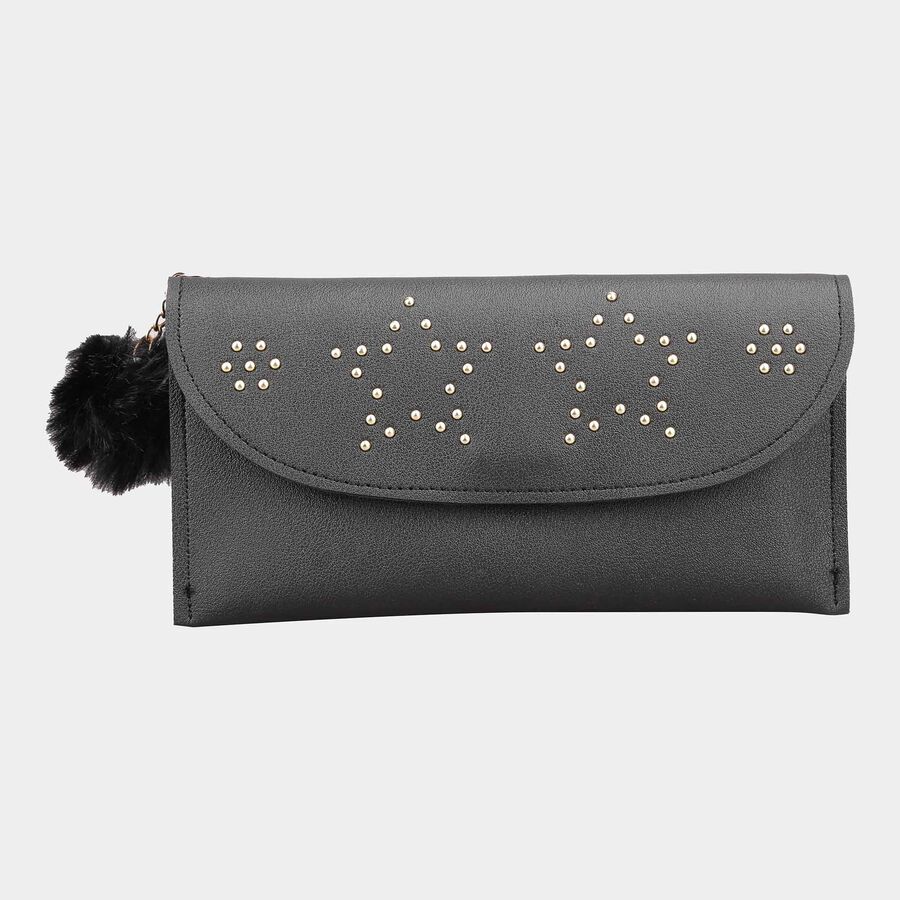 Women's Black Polyurethane Hand Pouch, , large image number null