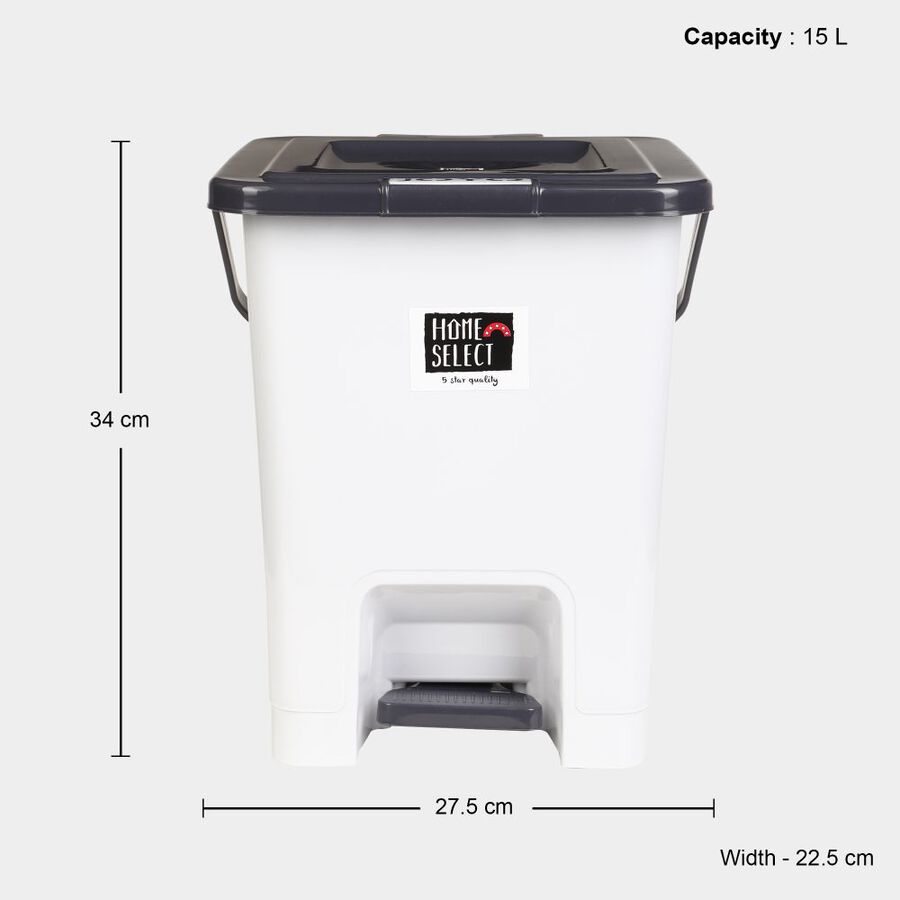 15 L White Plastic Dustbin, , large image number null