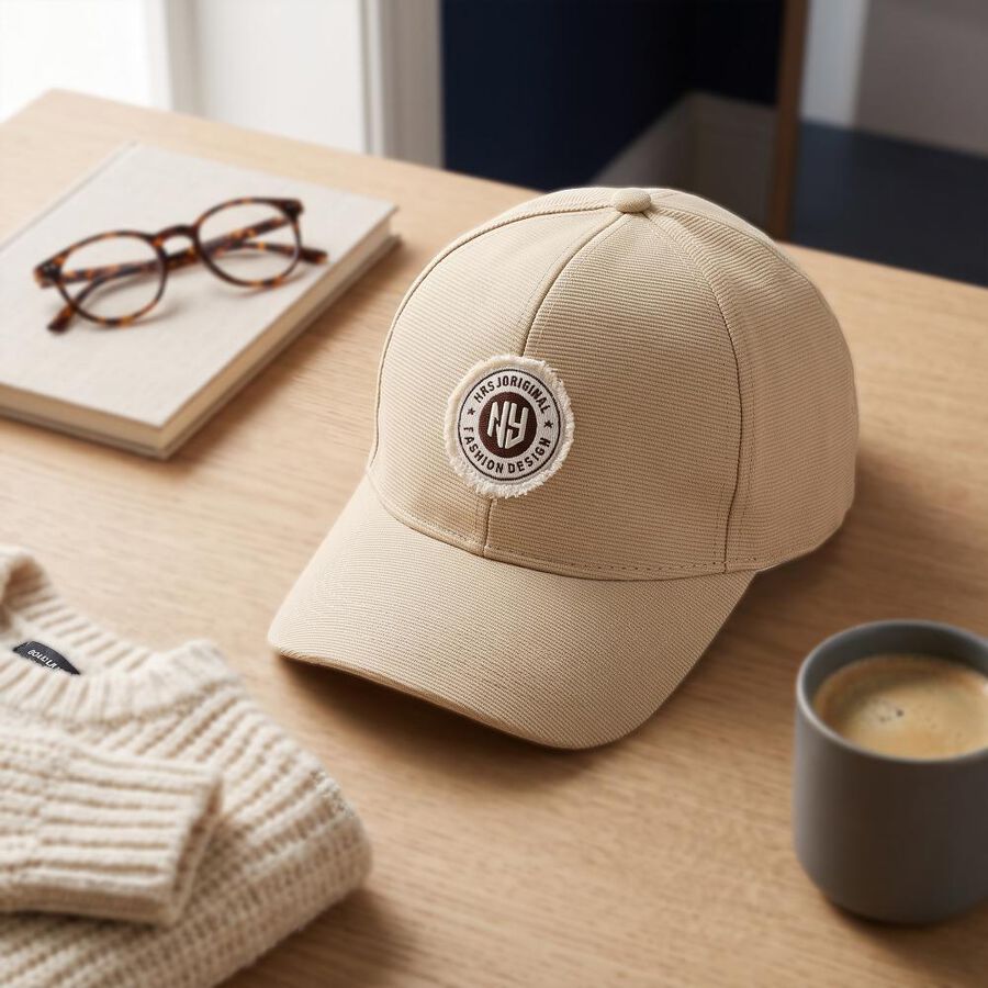 Men's Beige Fabric Cap , , large