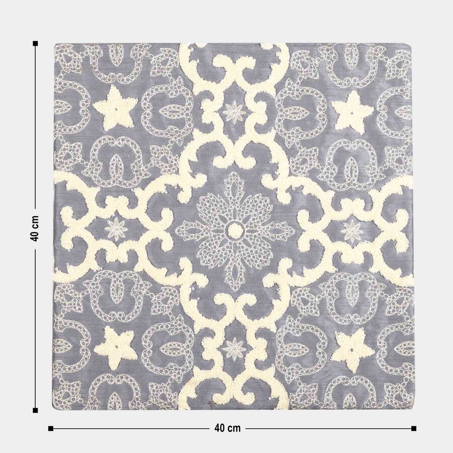 Grey Embroidered Floral Cushion Cover, , large