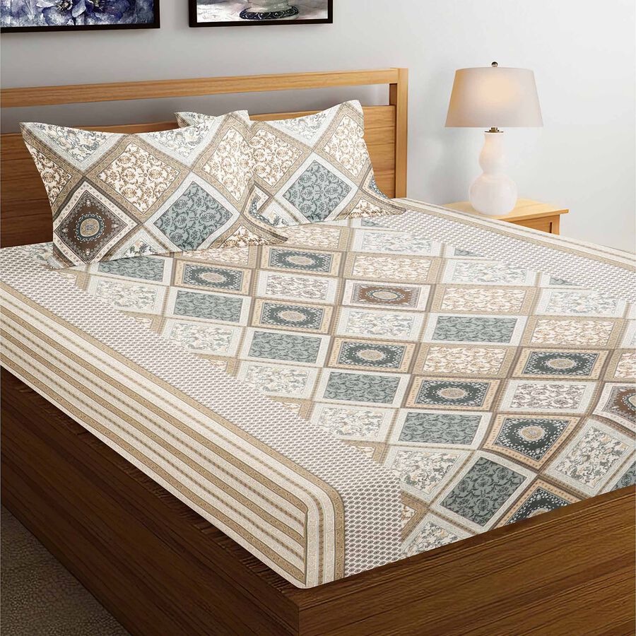 Light Grey Cotton Double Bedsheet With Pillow Cover, , large image number null