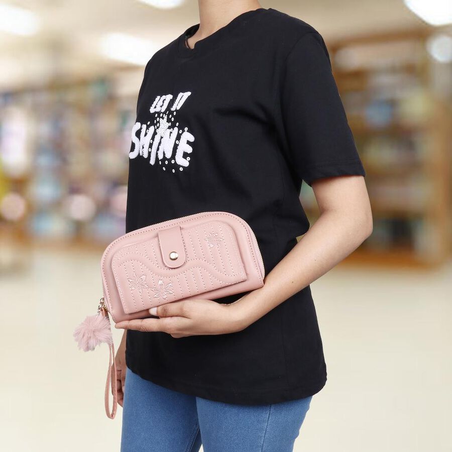 Women's Pink Polyurethane Long Wallet, , large image number null