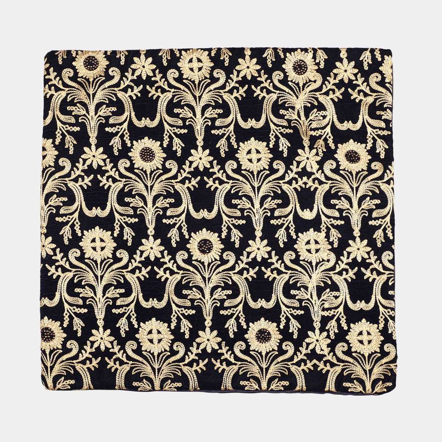 Black Floral Embroidered Cushion Cover, , large