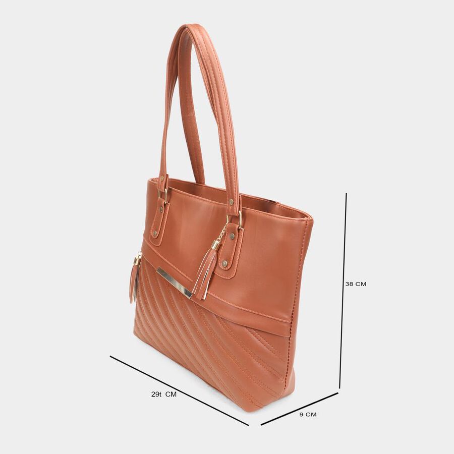 Women's Tan Polyurethane Tote Bag, , large image number null