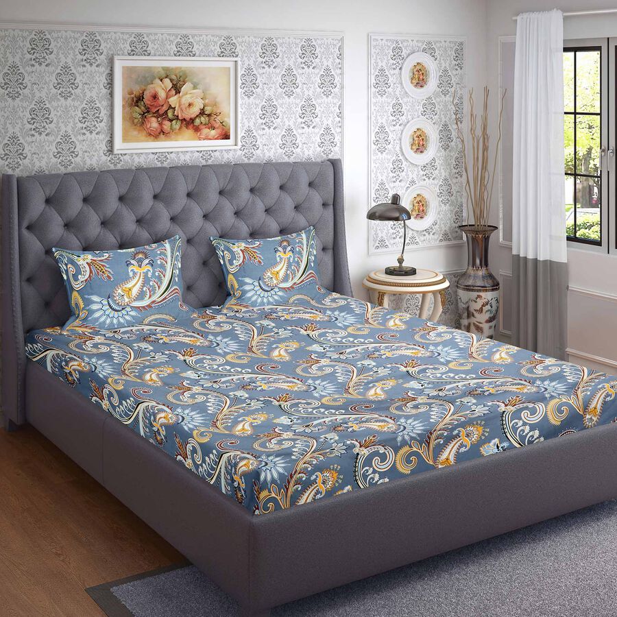 110 GSM Blue Microfiber Double Bedsheet, , large image number null