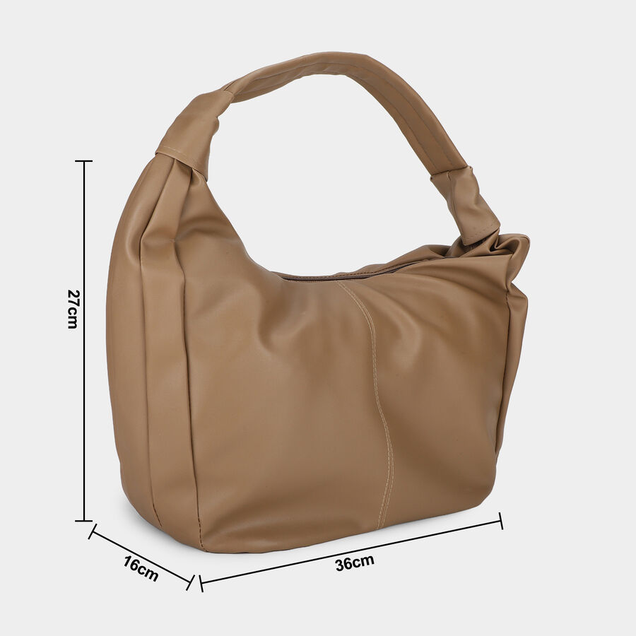 Woman'S Beige slouchy shoulder Bag, , large