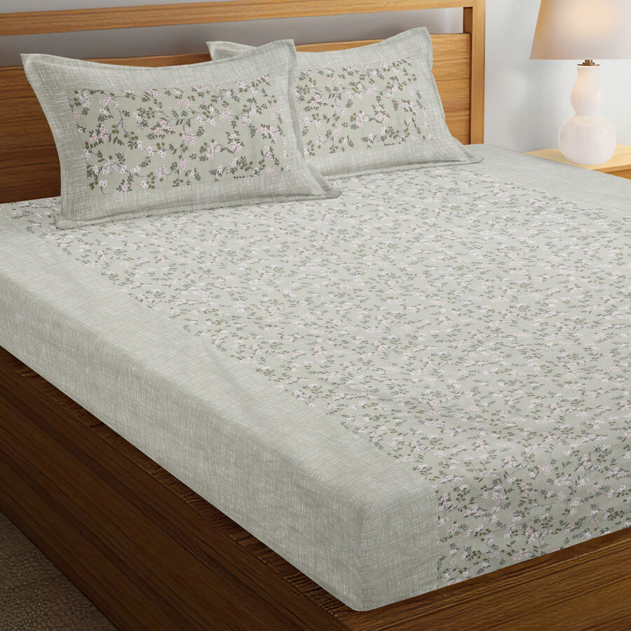 Grey Printed Cotton Bedsheet, , large image number null