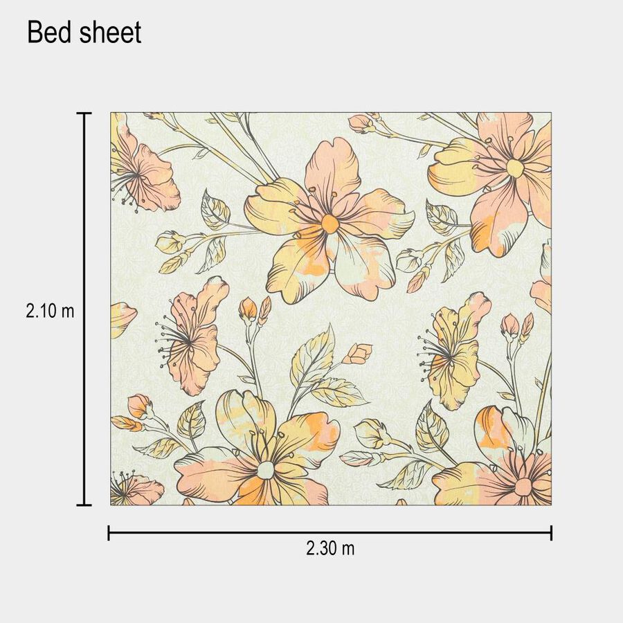 Peach and Yellow Floral Printed Double Bedsheet, , large image number null