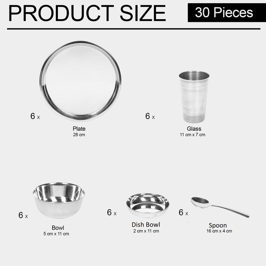 30 Pcs. Steel Dinner Set, , large image number null