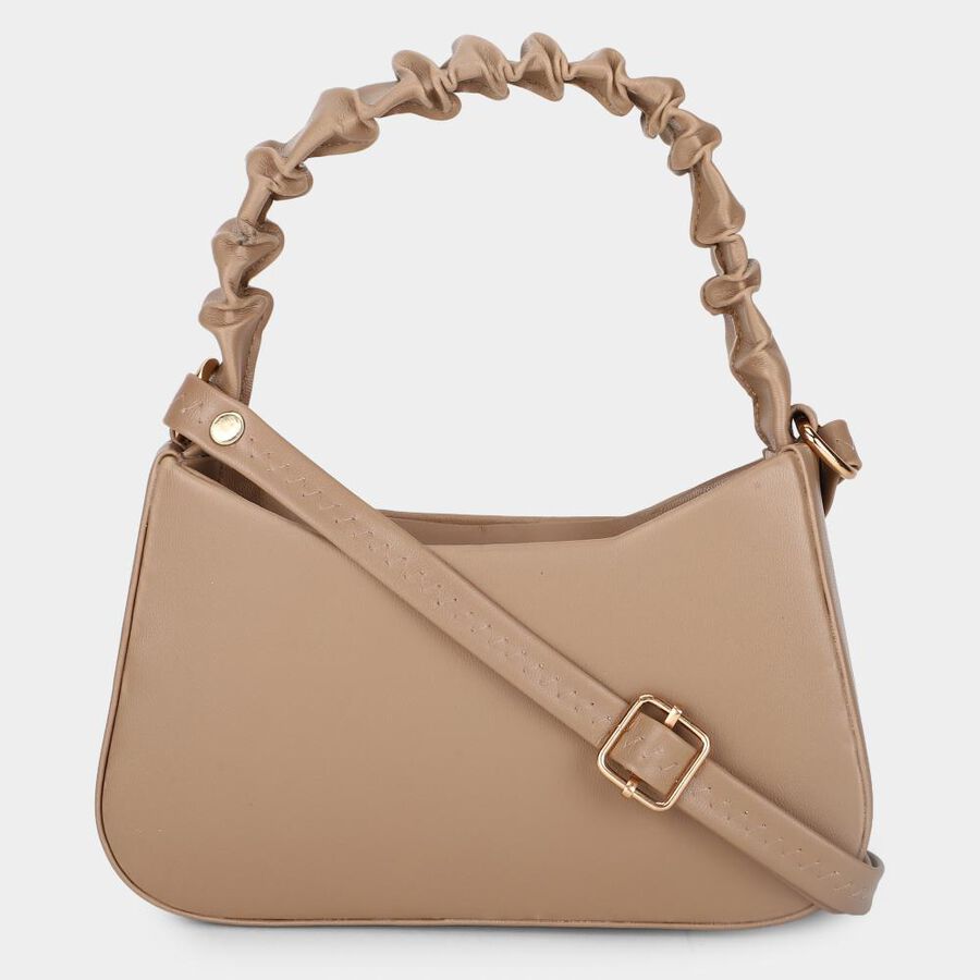 Women's Beige Polyurethane Handbag, , large
