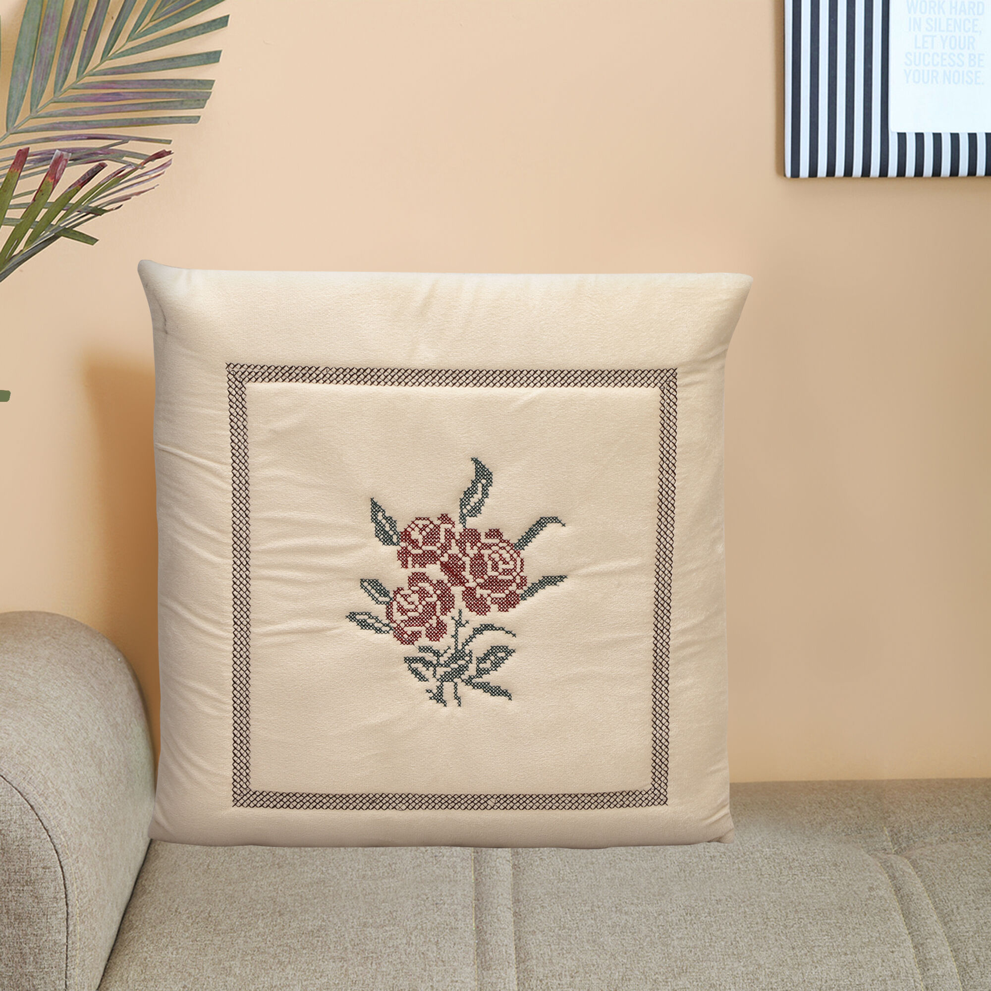 Home Beautiful                         Beige Polyester Cushion Cover