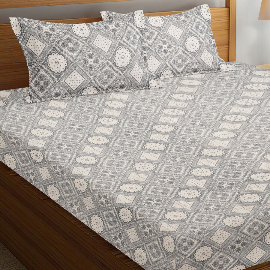 Grey Geometric Printed Double Bedsheet, , large image number null