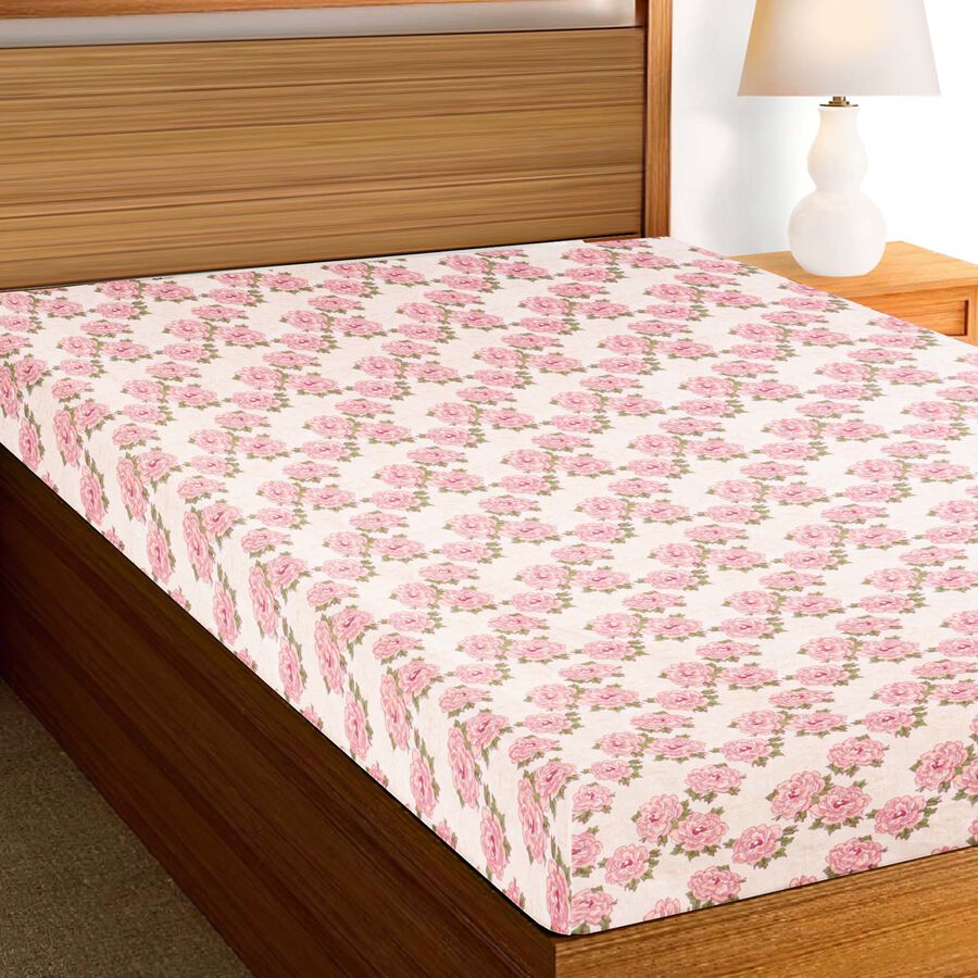 Pink Floral Printed Single Bedsheet, , large
