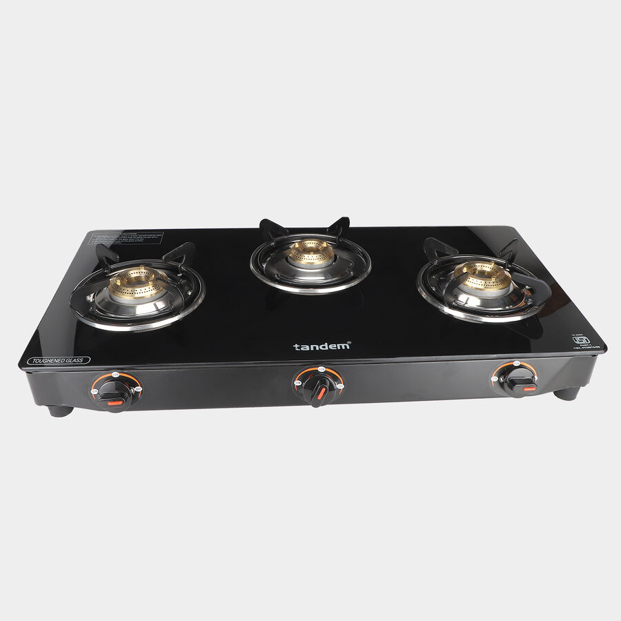 LPG Gas Stove 3 Burner Glass Top, 1 star BEE rating, , large