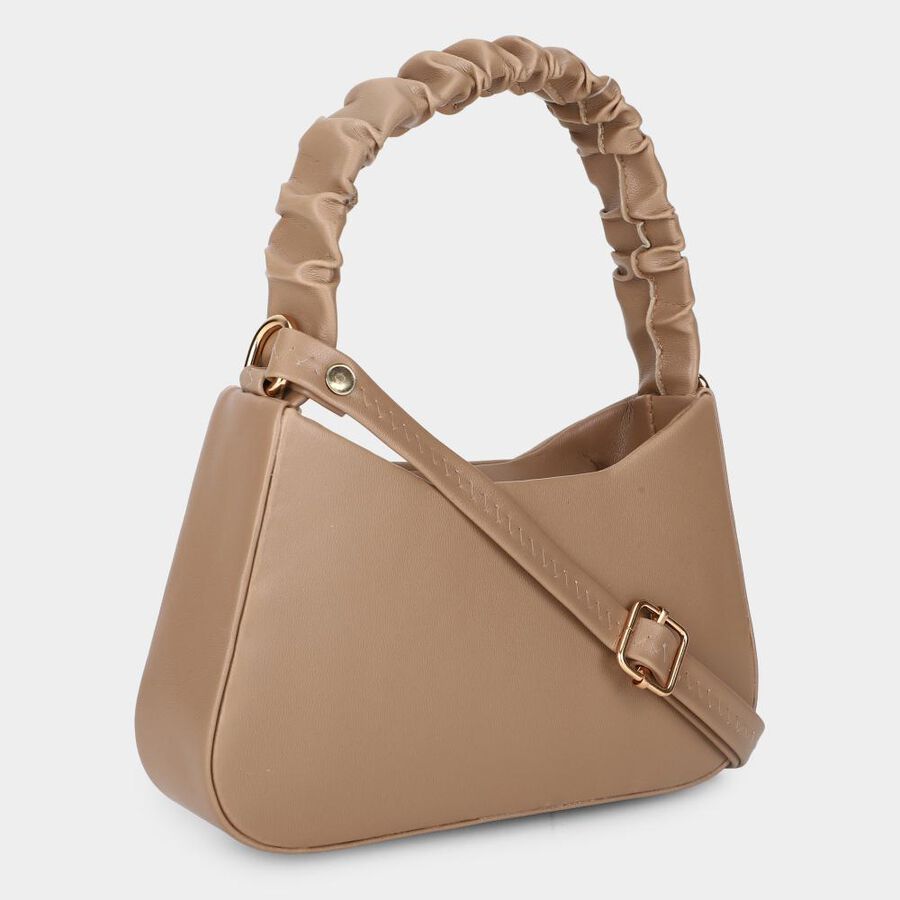 Women's Beige Polyurethane Handbag, , large