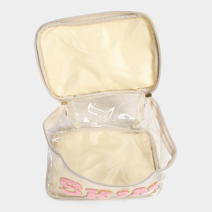 Women's Beige Polyurethane Makeup Bag, , large image number null