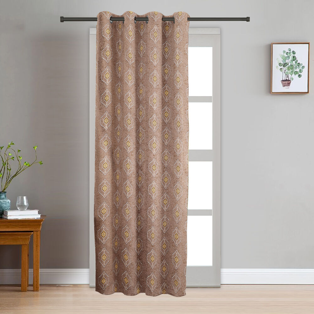 Home Beautiful                         7ft. Brown Printed Eyelet Curtains