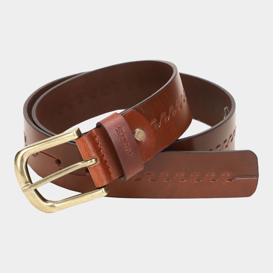 Men's Brown Leather Casual Belt, , large image number null