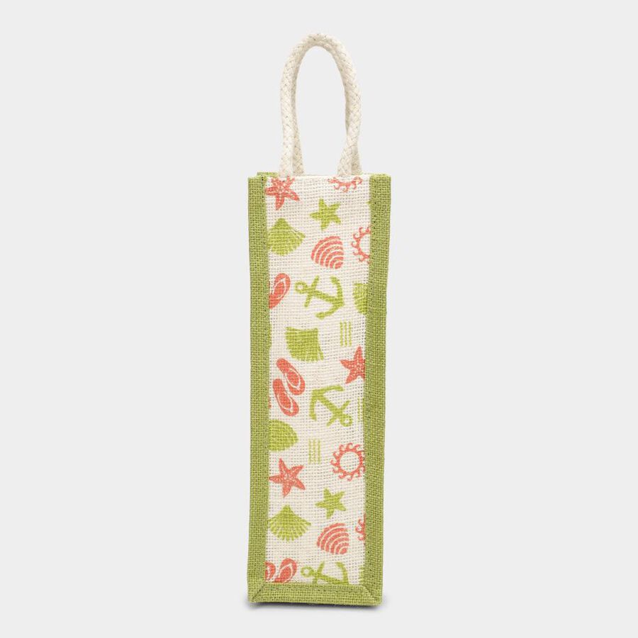 Light Green Printed Jute Bottle Bag, , large
