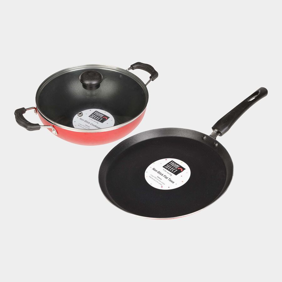 Nonstick Tawa & Kadhai Set, Red, , large image number null