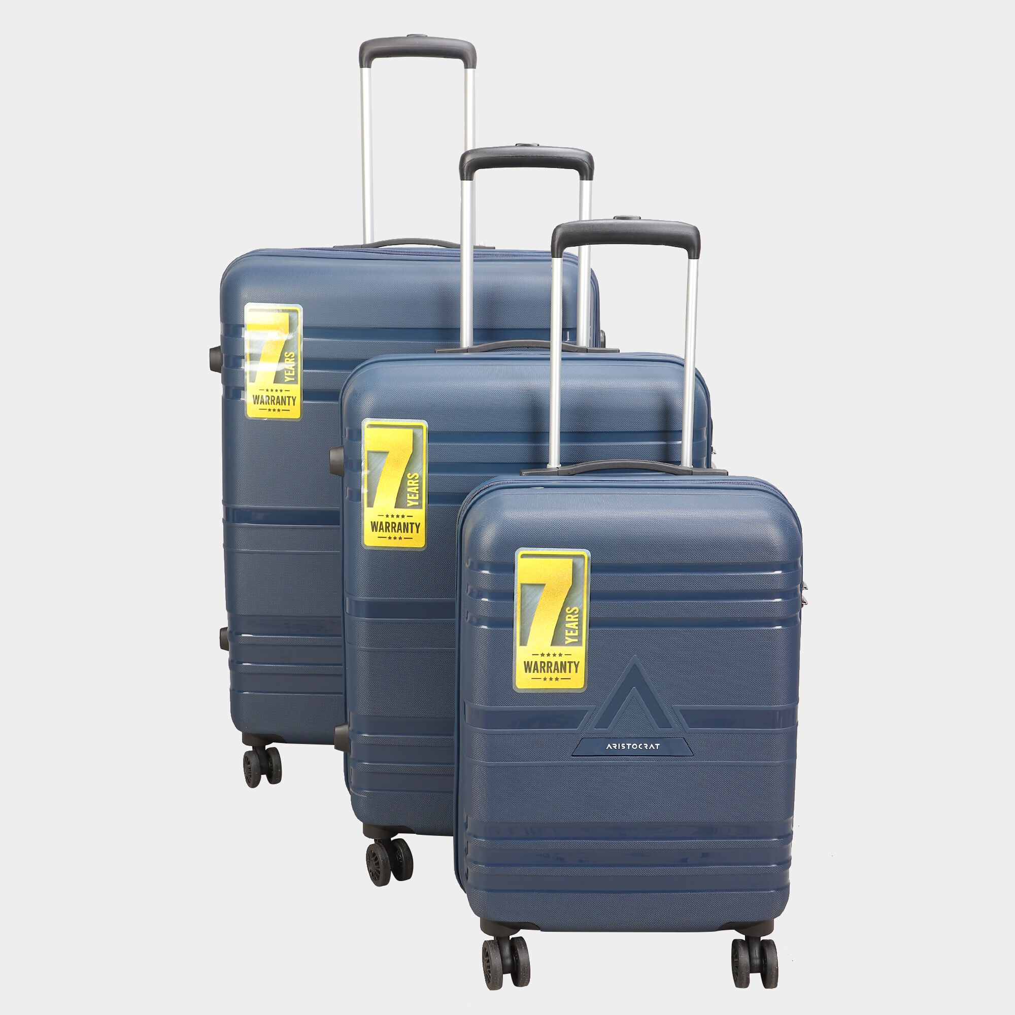 Aristocrat By VIP 3 Pcs. 8 Wheel Pvc Matee Hard Case Trolley Small Medium Large Vishal Mega Mart India
