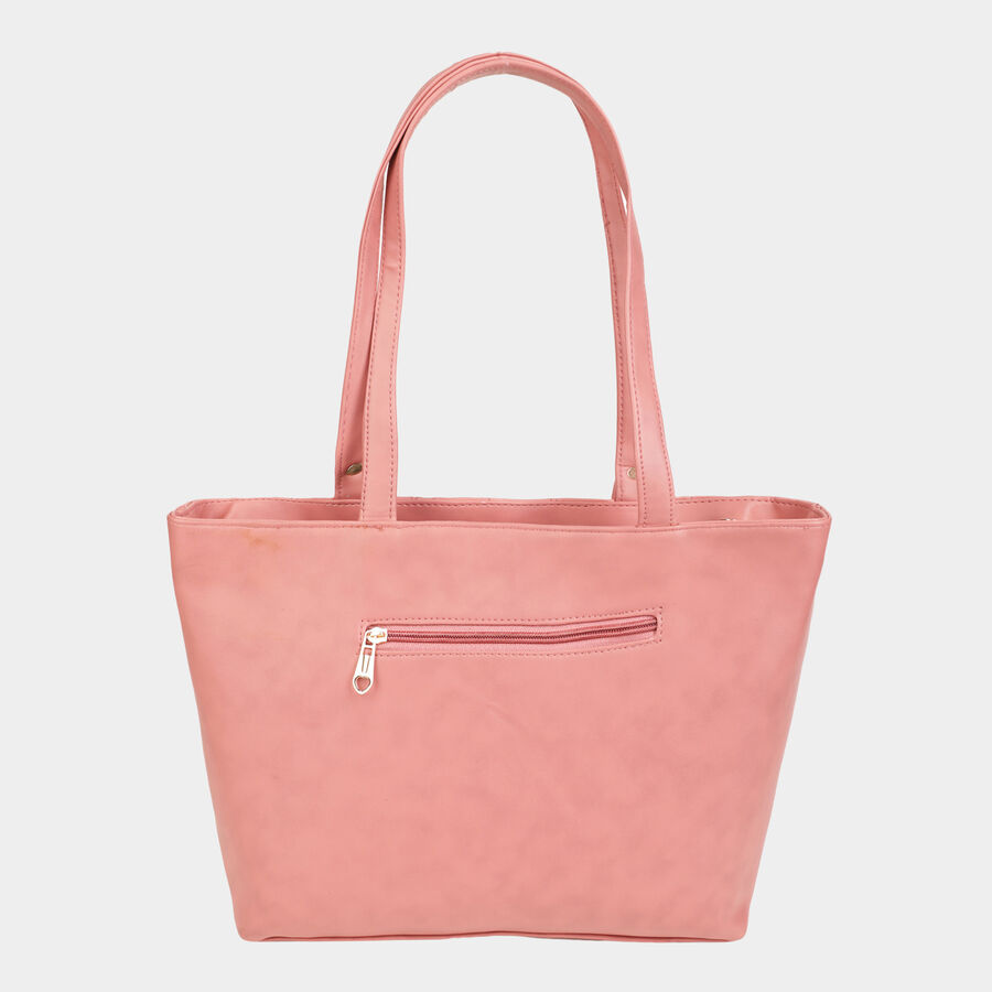 Women's Peach Polyurethane Tote Bag, , large