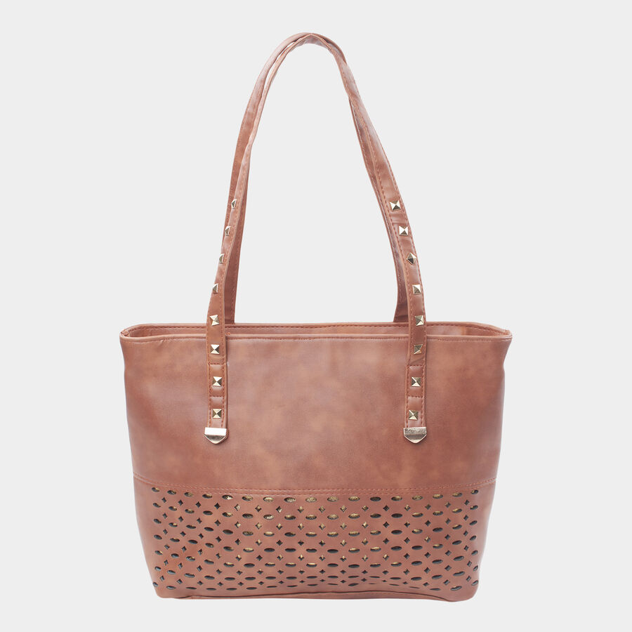 Women's Tan Polyurethane Tote Bag, , large image number null
