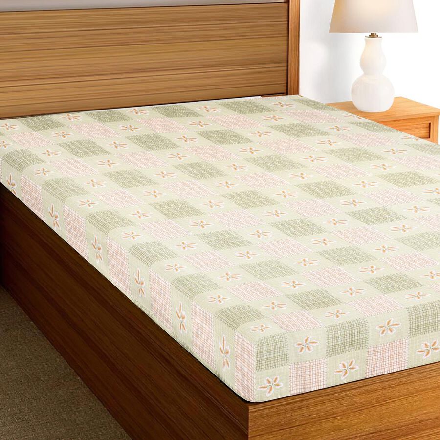 Pastel Green Cotton Floral Printed Single Bedsheet, , large