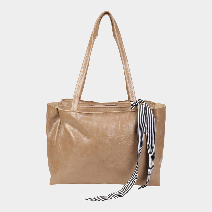 Women's Beige Polyurethane Tote Bag, , large image number null